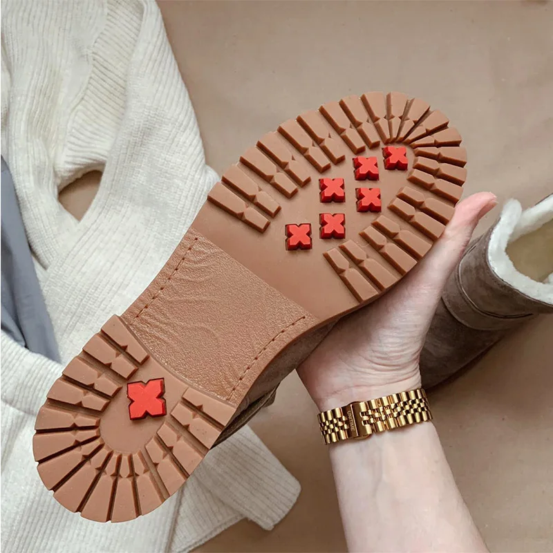 Женские зимние ботинки BeauToday из натуральной кожи с круглым носком на платформе