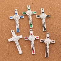 enamel saint benedict medal crucifix cross spacer charm beads 40pc lot 5color pendants alloy jewelry diy l1715