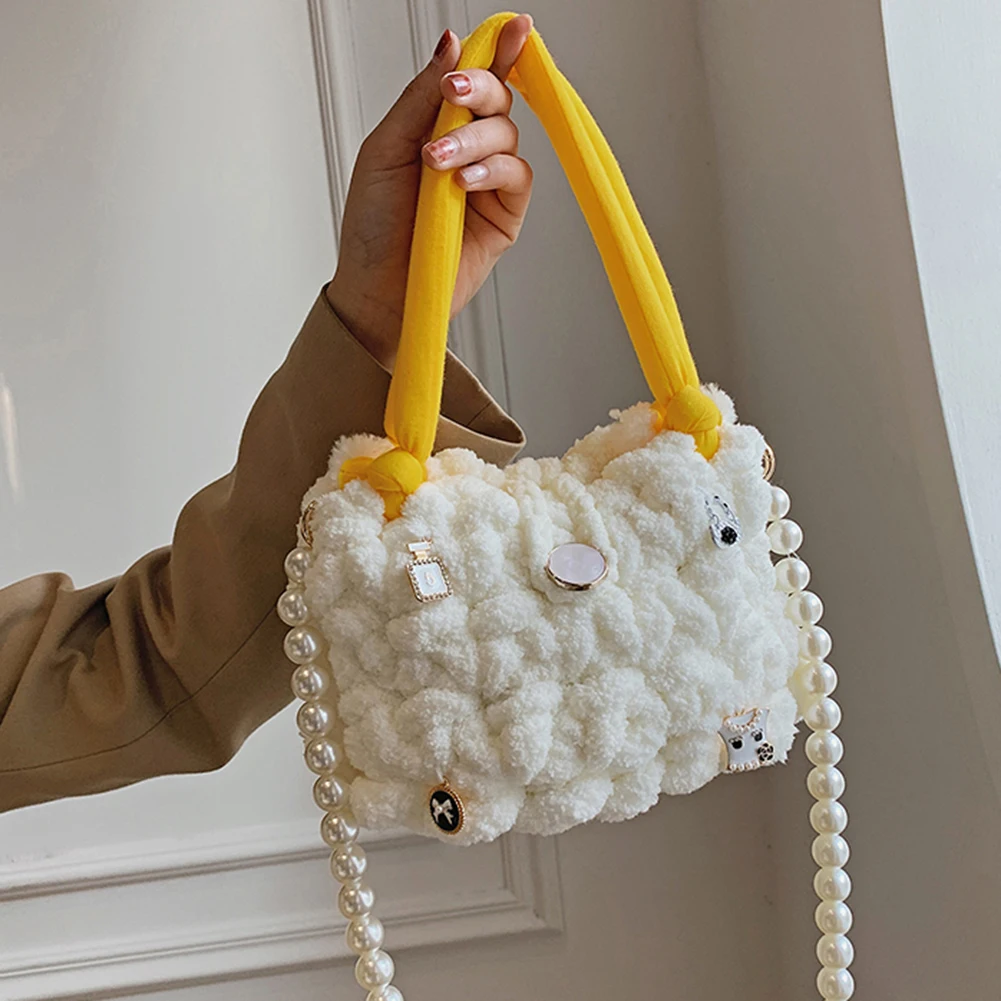 Модная Изысканная сумка для покупок, женская вязаная сумка ручной работы на плечо с облаком, жемчужная цепочка, популярные цветные сумки че...