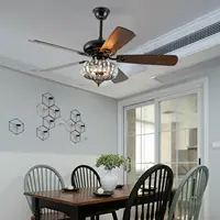 52" Vintage Bronze Crystal Modern Ceiling Fan Light with 5 Reversible Blades For Restaurant Home Decoration