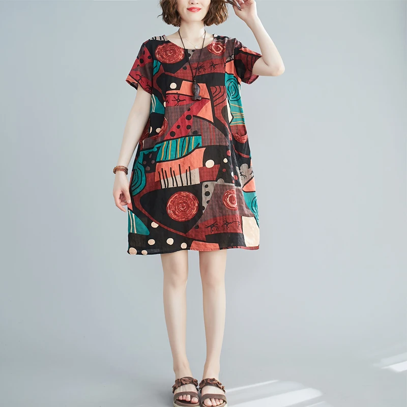 Летнее Новое эксклюзивное женское хлопковое и льняное дышащее удобное платье в