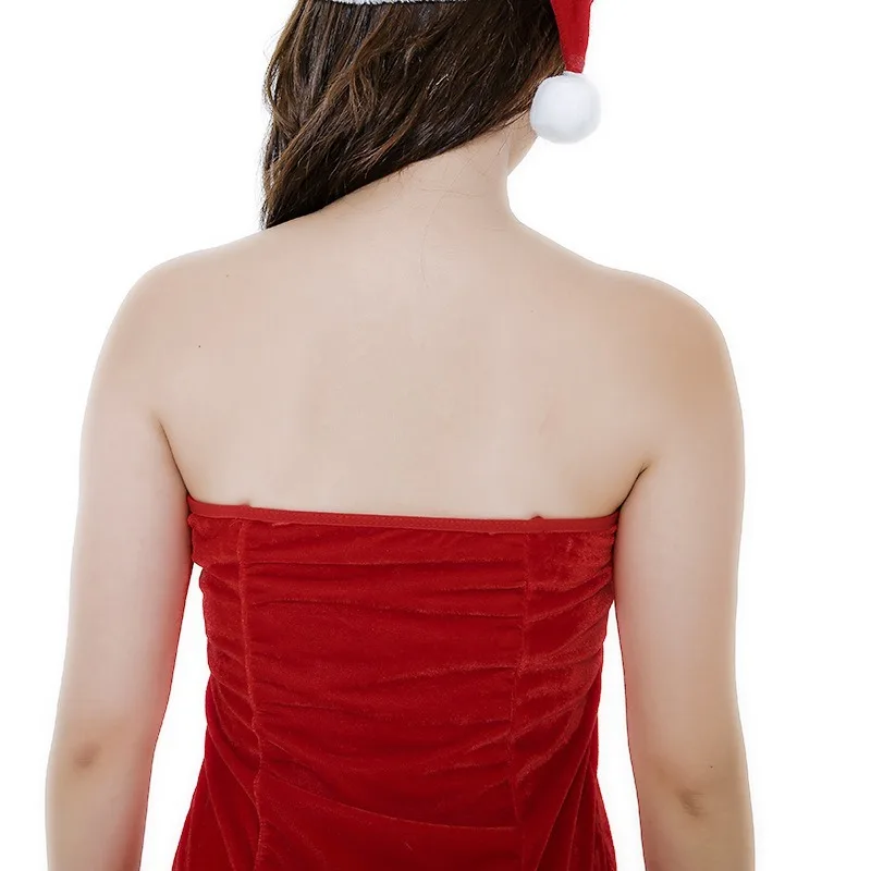 Платье для девочек на Рождество 2019 года COSCOS, милый сексуальный топ без бретелек из золотистого бархата высокого класса, красное платье для выступления на вечеринке COS.