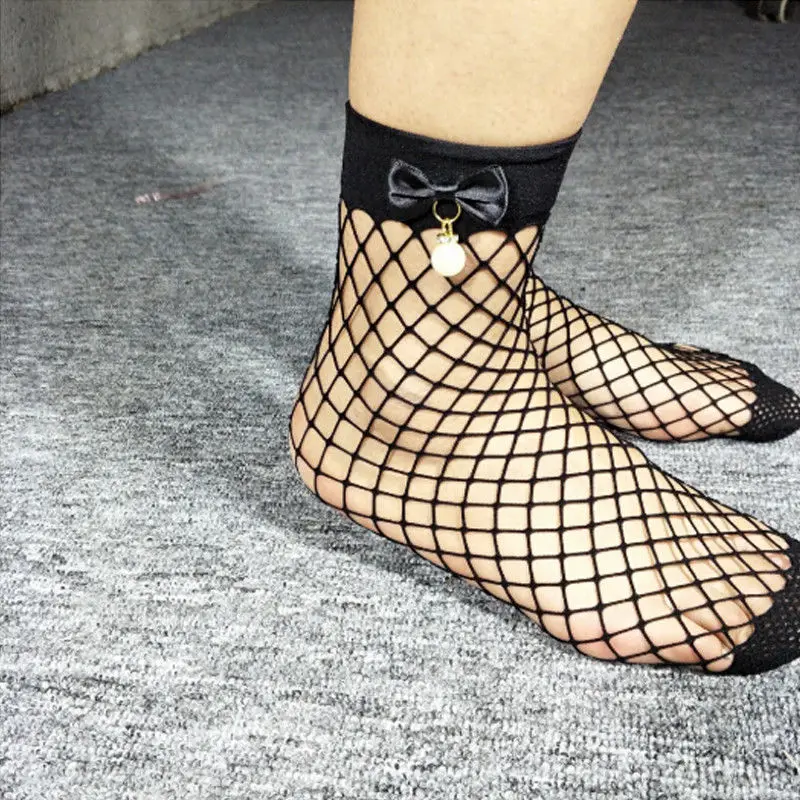 Женские сетчатые короткие носки с оборками и бантом| |