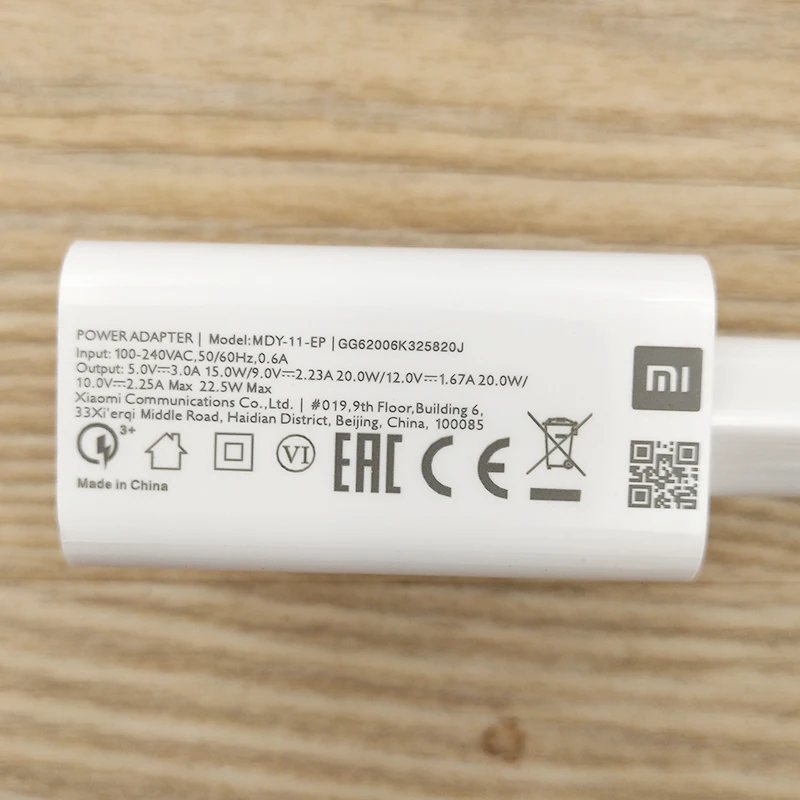 Быстрое зарядное устройство Xiaomi 22 5 Вт ЕС QC 3 0 + адаптер для быстрой зарядки 100 см USB