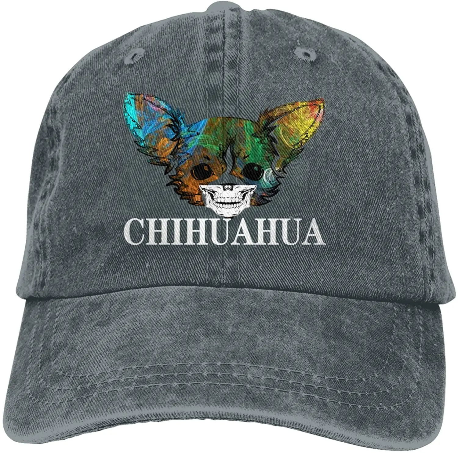 

Chihuahua Sugar Skull Sports Denim Cap Adjustable Unisex Plain Baseball Cowboy Snapback Hat