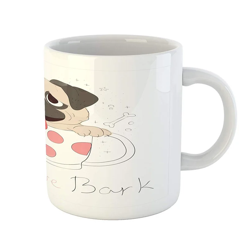 Pug Mug, Live Love Bark Tea Cup Happiness Funny Image, Printed Ceramic Coffee Mug Water Tea Drinks Cup