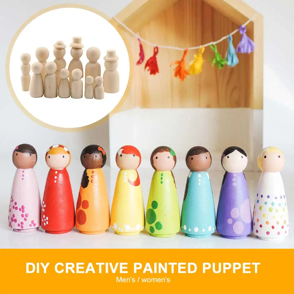 

55Pcs/Lot Unfinished Wooden Peg Dolls Toy Boy And Girls Manual Figures Painting Dolls Puppet Toy Handmade Wood Crafts Supplies