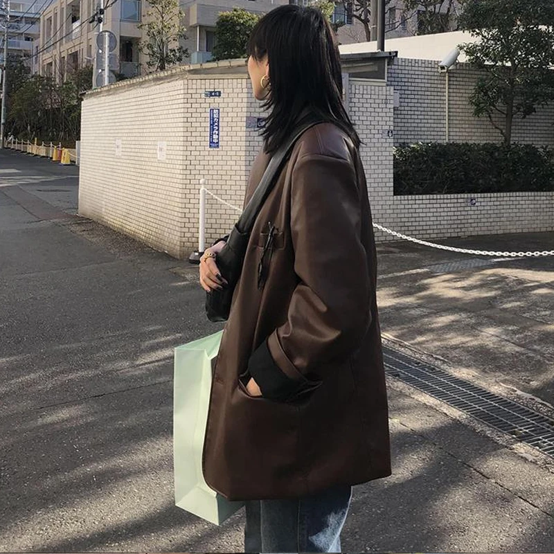 Куртка женская Свободная из ПУ кожи винтажная шикарная мотокуртка модная