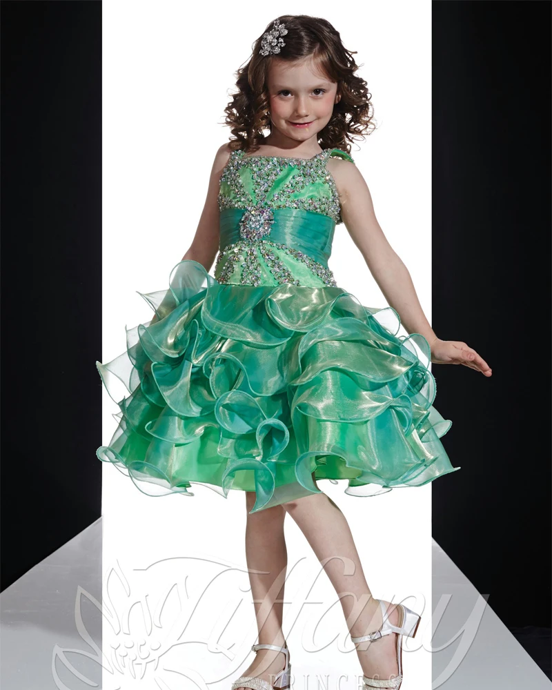 

Green Ruffled Princess Girls Pageant Dresses 2020 Cute Tutu Little Girls Evening Gowns Organza Toddler Glitz Pageant Dresses