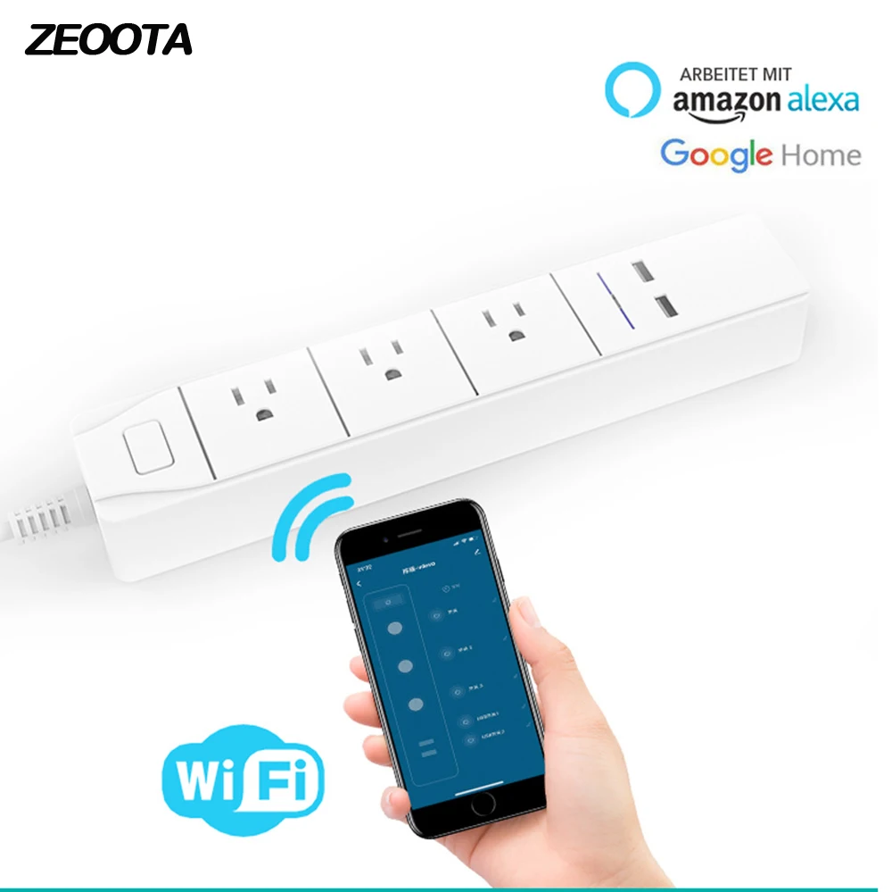 Умный Wifi сетевой фильтр 2 usb порта 3 по отдельности розетка совместима с Alexa Google Home/Assistant