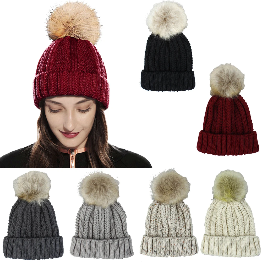 Женская зимняя шапка с помпоном 14 цветов|Женские Skullies и шапочки| |