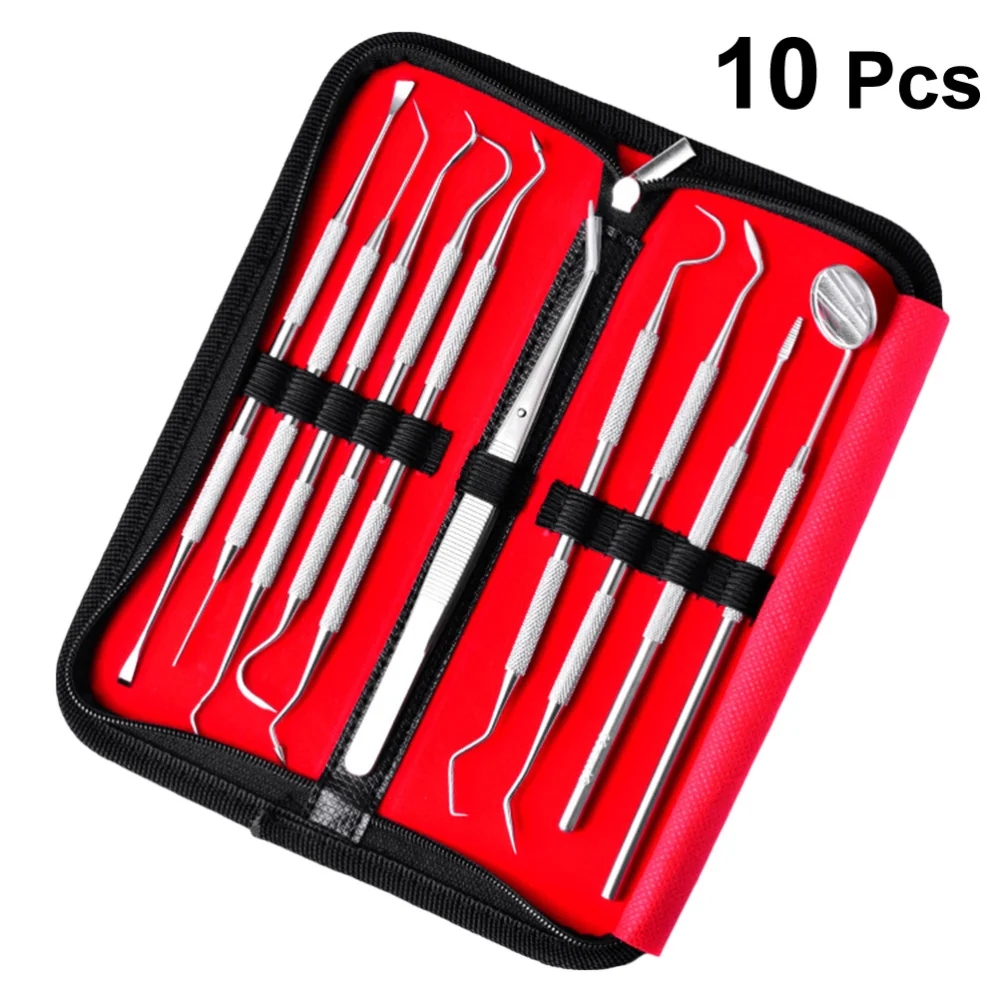 

1 Set/10pcs Hygiene Kit Teeth Whitening Tools Calculus Plaque Remover Set Clean Teeth Kit Stainless Steel with Lamp witho