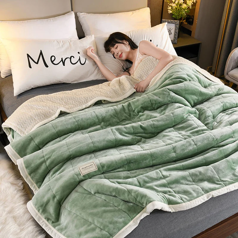 

Three -layer Thickened Blanket Super Warm Blanket Luxury Thick Blanket Adult Quilt Cover Bed Woolen Blanket and Winter