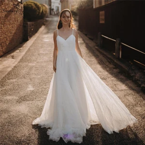 Lace Wedding Dresses for Bride 2021 Beaded Straps Backless A-Line Boho Bridal Gowns Beach Vestido De Noiva Plus Size