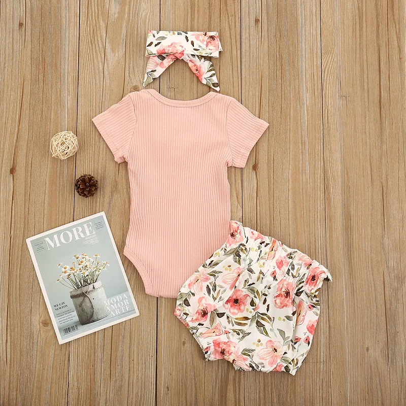 

Emmababy 0-24M 3PCS Fashion Girl Clothing Newborn Kids Baby Girls Clothes Lace Puff Sleeve Romper Summer Outfit