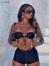 Macheda – maillot de bain noir sans bretelles, ceinture, haut mi ventre et boxer taille basse, ensemble deux pièces, pour femmes, vêtements de plage, nouvelle collection printemps  (1)