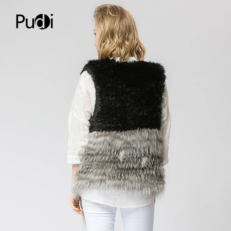 

VR046 Knitted knit new real rabbit &silver fox fur vest overcoat jacket women's winter warm genuine fur vest plus size