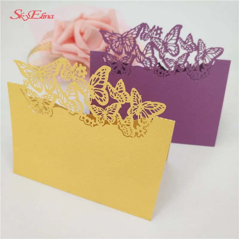 10/50 шт. выдалбливают романтический Элегантные Бабочка карты место проведения