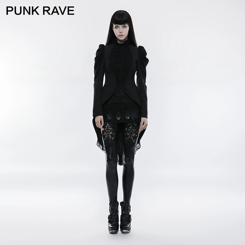 Женское винтажное длинное пальто смокинг черное Плиссированное в стиле панк с