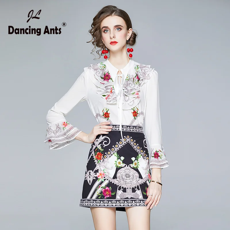 Женские комплекты с принтом ТРАПЕЦИЕВИДНОЕ мини платье круглым вырезом длинным