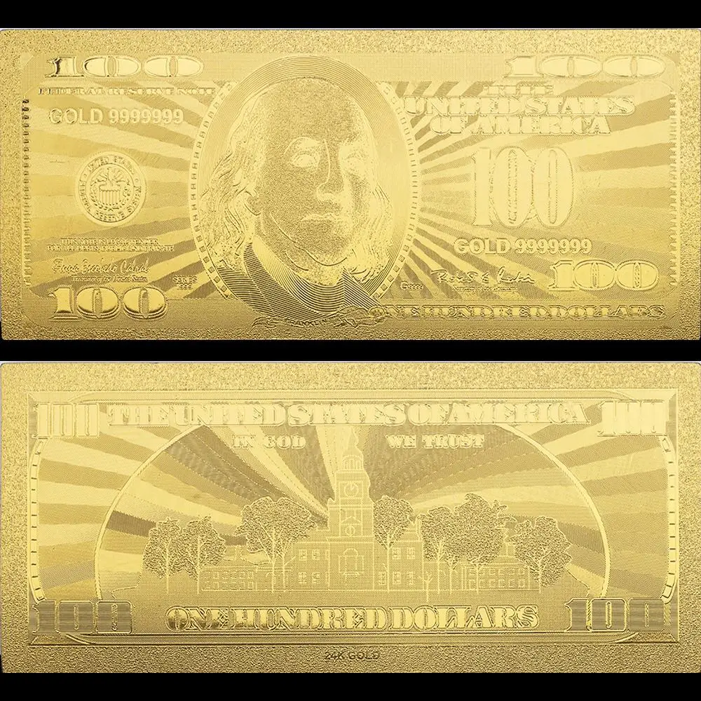 Подарок памятная монета 100 доллар старая банкнота 24k позолоченная Рождественская