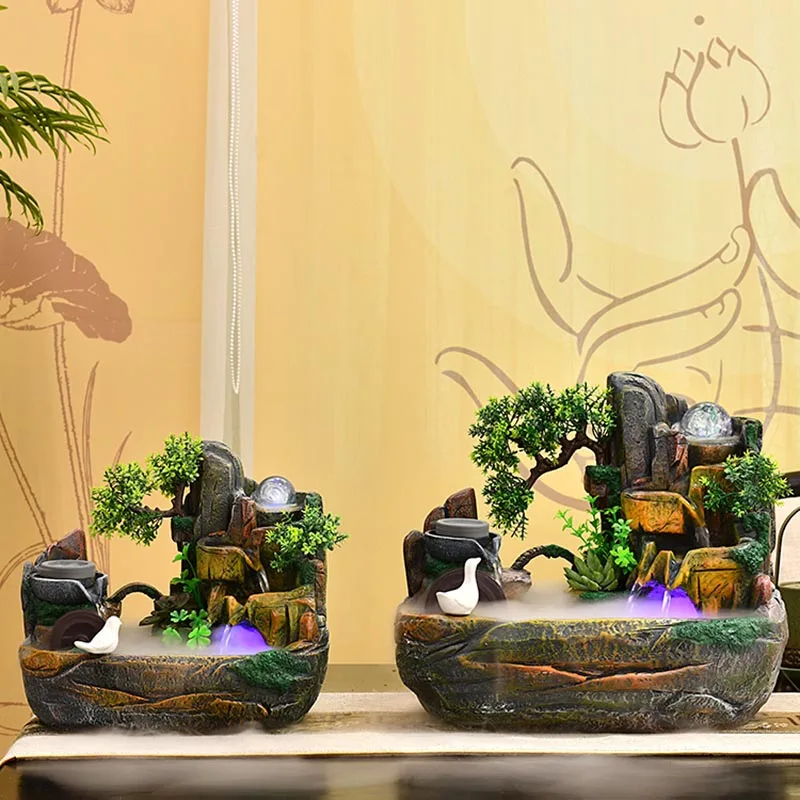 220V Lucky Feng Shui украшения дома в помещении фонтан скала смолы фонтаны водопад