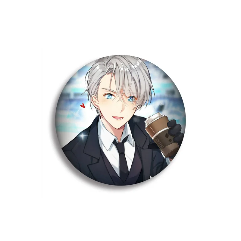 58MM Yuri!!! On Ice Lapel Pin Button Yurio Victor Sweet Cartoon Pattern Cosplay Badges Fashion Bag Clothes Backpack Decorative - купить по
