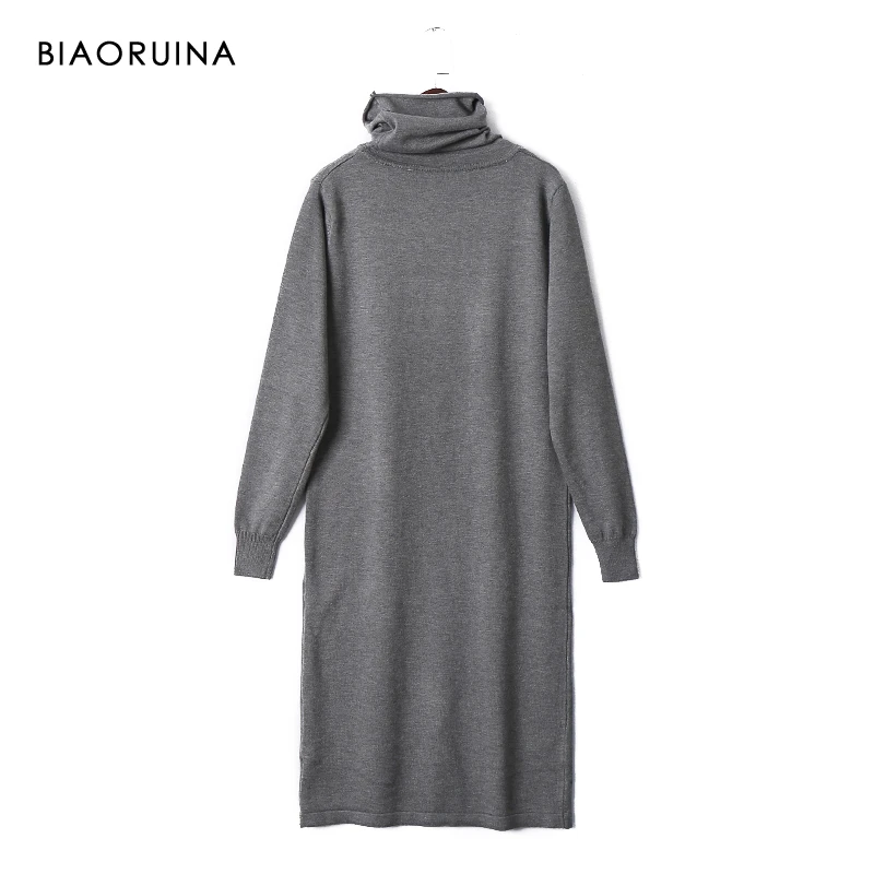 BIAORUINA Женская водолазка однотонное прямое длинное трикотажное платье офисное