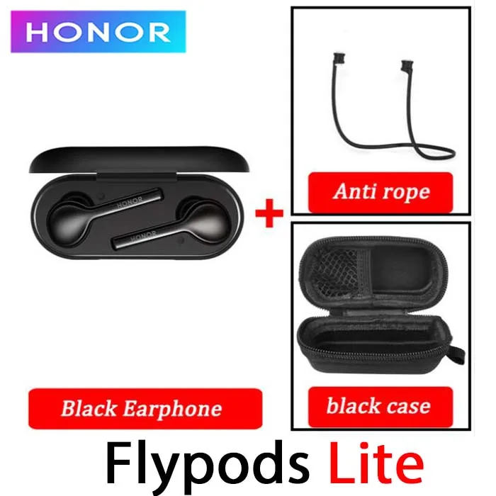 black n rope n case Оригинальные беспроводные наушники huawei Honor Flypods Lite, водонепроницаемые, IP54, управление нажатием, Беспроводная зарядка, Bluetooth 4,2 - Цвет: black n rope n case