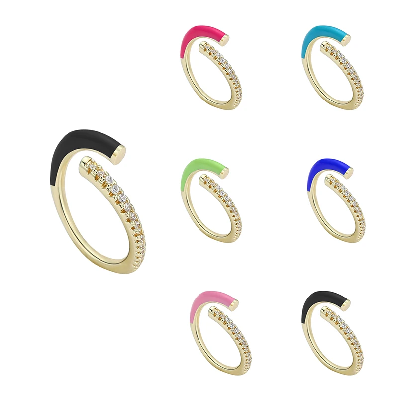 

2021 New Row Ring Surface Dripping Oil Inlay Drill Fine Row Drill Rings For Women Lady's Gold Colo Rrainbow Finger Ring Jewelr