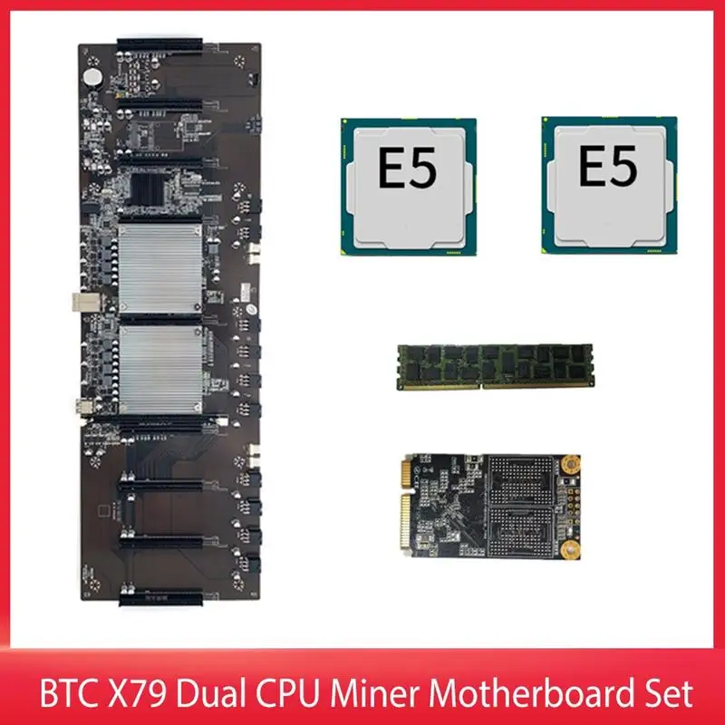 

BTC X79 Dual CPU Miner Motherboard DDR3 8 PCI-E X16 with E5-2620 CPU RECC 8G DDR3 Memory 120G MSATA SSD For Support 3060 GPU