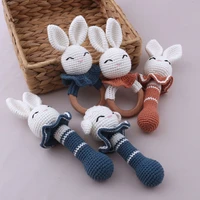 diy crochet rabbit animal rattle baby wooden teether ring infant teething nursing soother bunny rattle educational montessori t