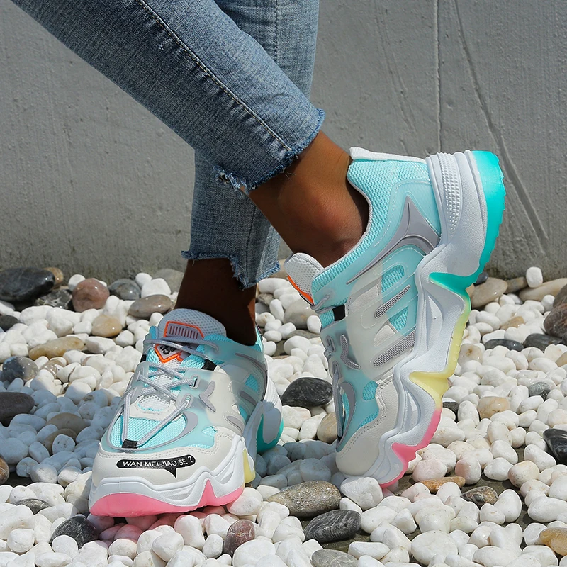 

Women Vulcanize Shoes Summer Sneakers 2021 Breathable Rainbow Color Fashion Casuals Height Increasing Female Chunky Ladies Shoe