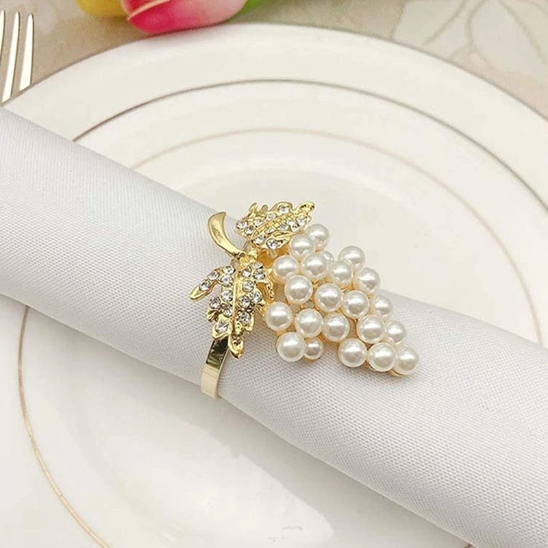 

12 Pcs Pearl Napkin Rings Gold Grape Shape Napkin Buckle Holder Napkin Holders Wedding Party Table Decor Napkin Buckles