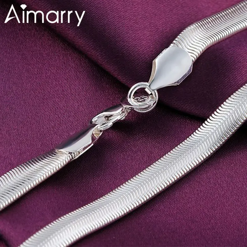 

Aimarry 925 Sterling Silver 6MM Flat Snake Bone Chain Necklace For Women Men Wedding Birthday Charm Gifts Fashion Jewelry