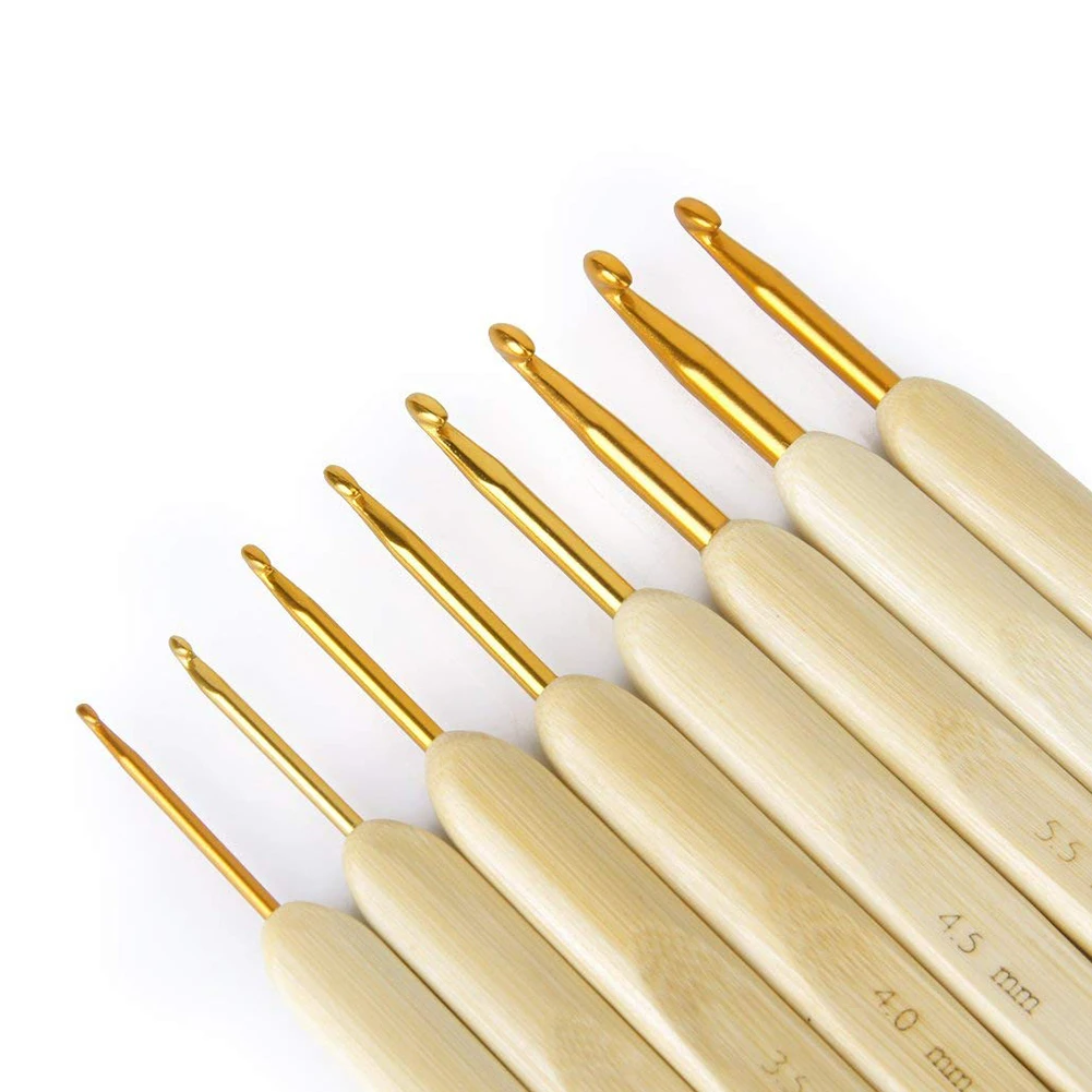 

8pcs 2.5mm-6.0mm Crochet Hooks Set Premium Bamboo Handle Alumina Head Crochet Hooks Needles for Knitting Craft Hand Tool