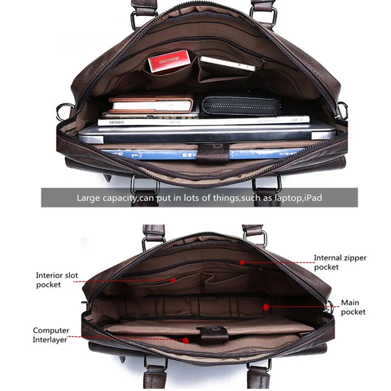 Celinv Koilm Men's Briefcase Bags High Quality Leather Men Business Crossbody Shoulder Travel Bag For 14' Laptop iPad A4 files
