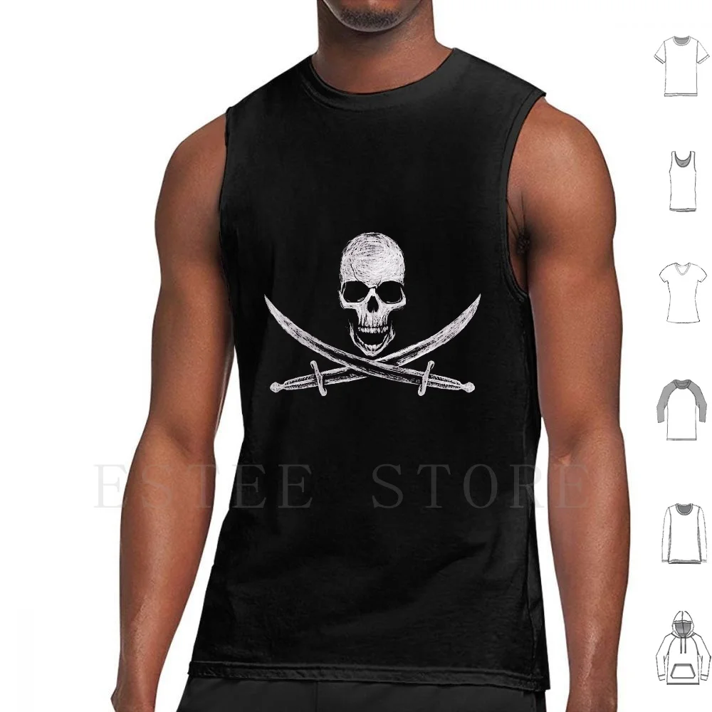 

Not So Jolly Roger Tank Tops Vest Cotton Jolly Roger Jolly Rodger Skull Skeleton Skull And Crossbones Swords Pirates Pirate