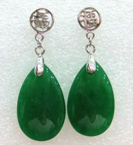 

charm lady's green natural stone tear drop bless happiness earrings