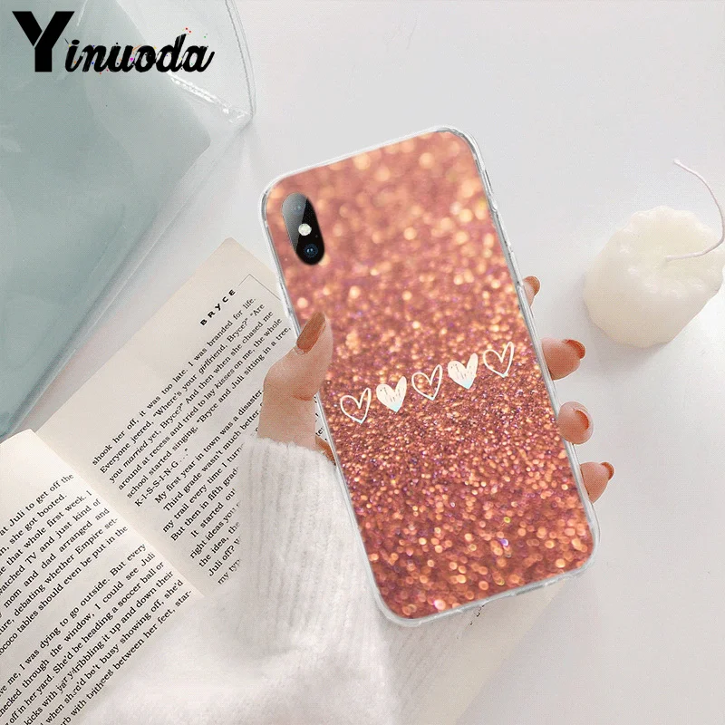 Защитный чехол Yinuoda в полоску с сердечками золотистыми розовыми и мраморными