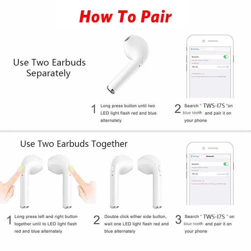 

TWS Bluetooth Earphone Stereo Earbud Wireless Bluetooth Earphones In-ear Headsets For All Smart Phone Sport headphones