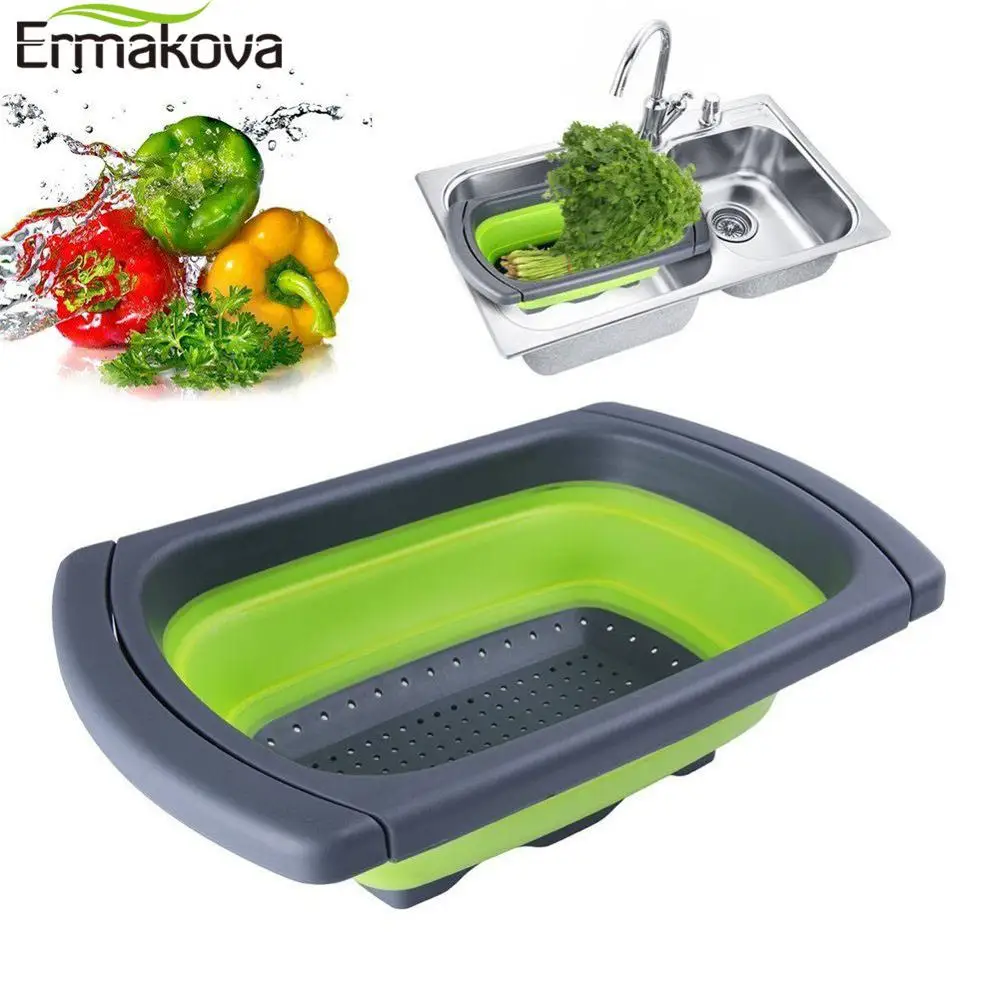 Дуршлаг ERMAKOVA складной Силиконовый Фильтр с выдвижной ручкой для овощей фруктов