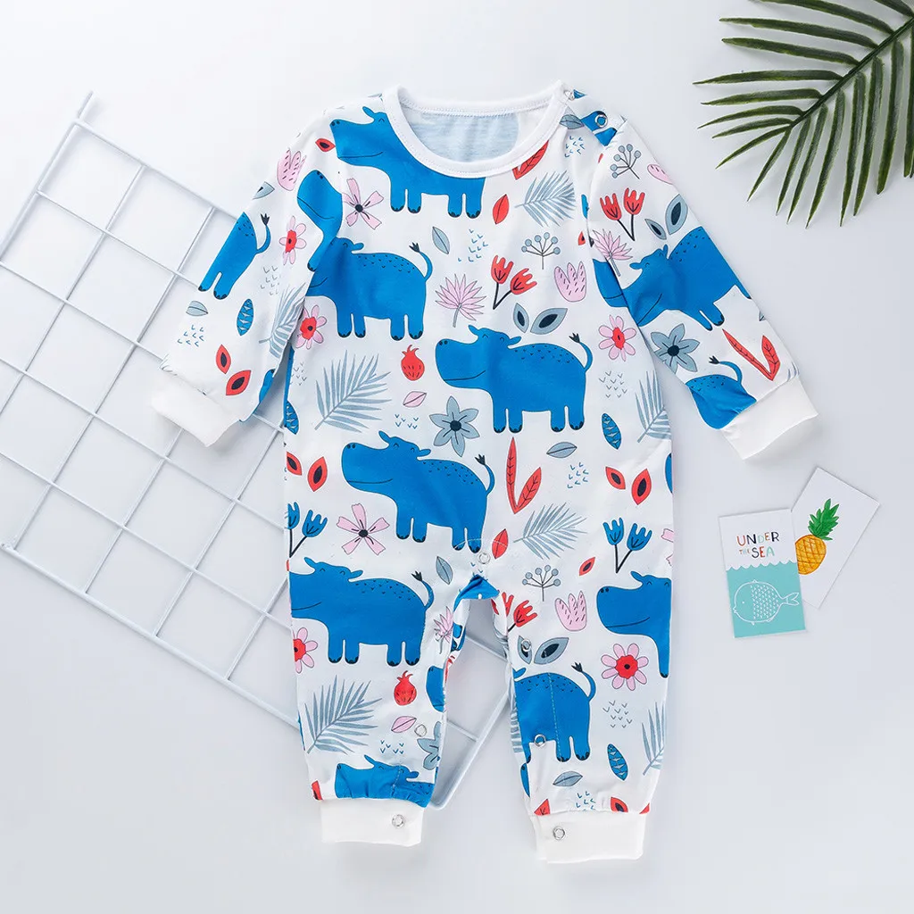 Модный комбинезон с длинным рукавом и животным принтом для маленьких мальчиков