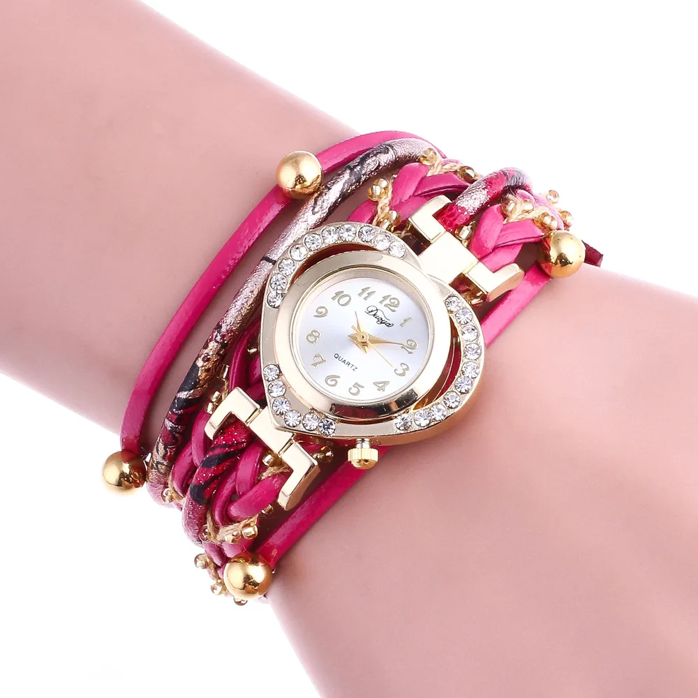 

New Diamond-Embedded Peach Heart Dial Women's Woven Style Long Belt Bracelet Watch High-End Fashion Quartz Watch woman watch