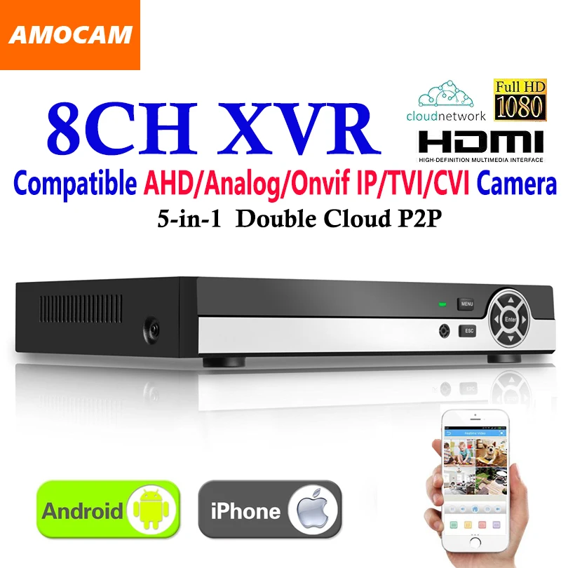 

New 8CH Super XVR All HD 1080P 5-in-1 DVR CCTV Surveillance Video Recorder HDMI output with AHD/Analog/Onvif IP/TVI/CVI Camera
