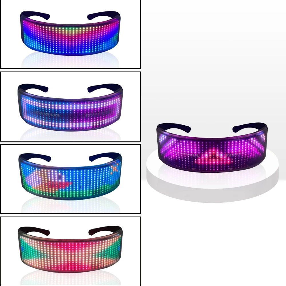 저렴한 2021 최신 USB 충전식 APP 프로그래밍 가능한 블루투스 매직 깜박이 불빛 LED 안경