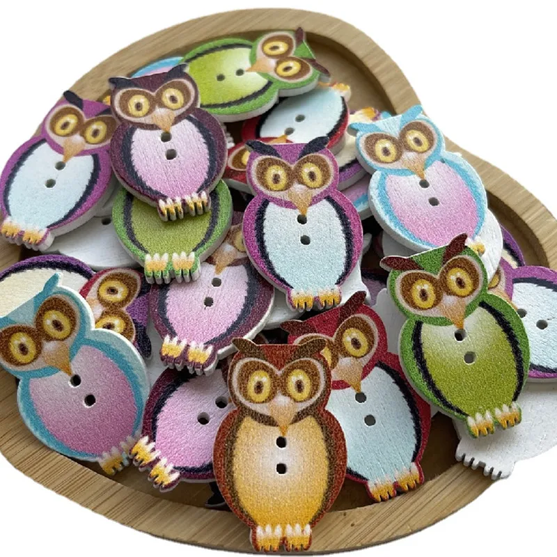 

suoja 30*20mm 30PCS Mixed Colors Lovely Owl Shape Two Hole Wooden Buttons For Clothes DIY Sewing