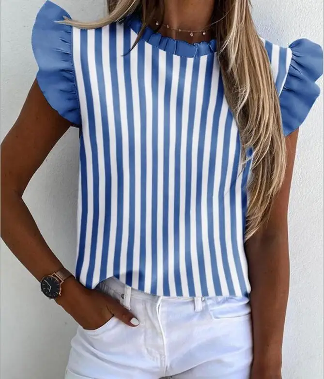 Европейская и американская летняя плиссированная женская рубашка с короткими