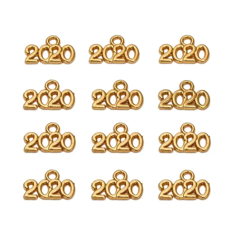 Gold 100pcs 50/100 шт номер 14x9 мм год / Подвески цвета: золотистый, Серебристый сплав "сделай сам" для изготовления ювелирных изделий, подвеска для Цепочки и ожерелья браслета - Окраска металла: Gold 100pcs