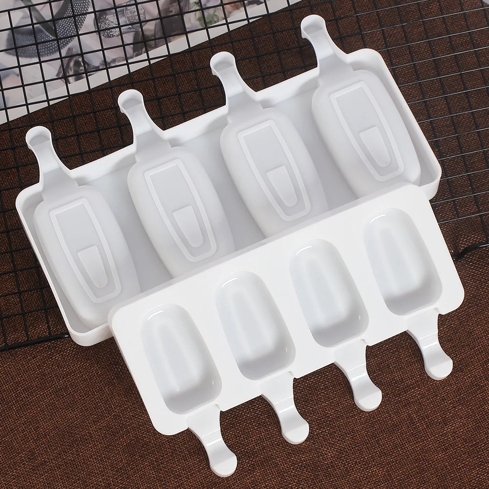 4/8 Cavity Ice Cream Mould Food Grade Silicone Non-Stick Popsicle Molds DIY Homemade Freezer Juice Fruit Lolly Cube Tray